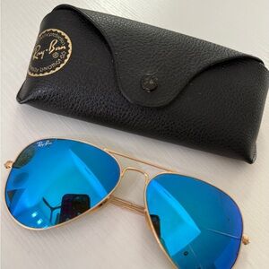 Ray-Ban Gold Frame Sunglasses with Blue Lenses ✨